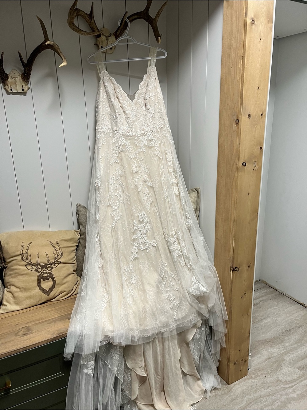 Melissa Sweet Wedding Dress – Blush/Ivory Lace, Pearls & 3D Floral Appliqués